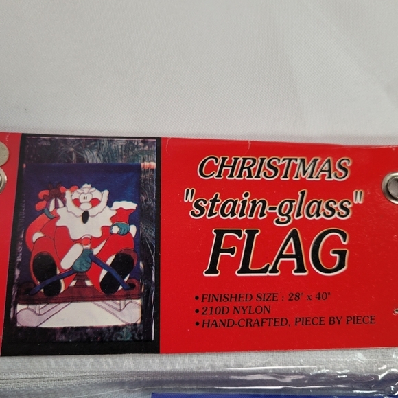New Les Fleurs Christmas Stain Glass Nylon Flag Santa on Sled - Picture 2 of 6